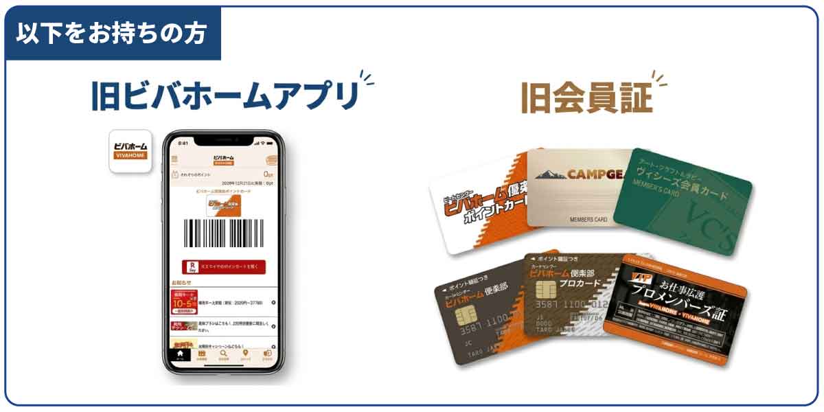 ビバホーム倶楽部カードや旧アプリをお持ちの方