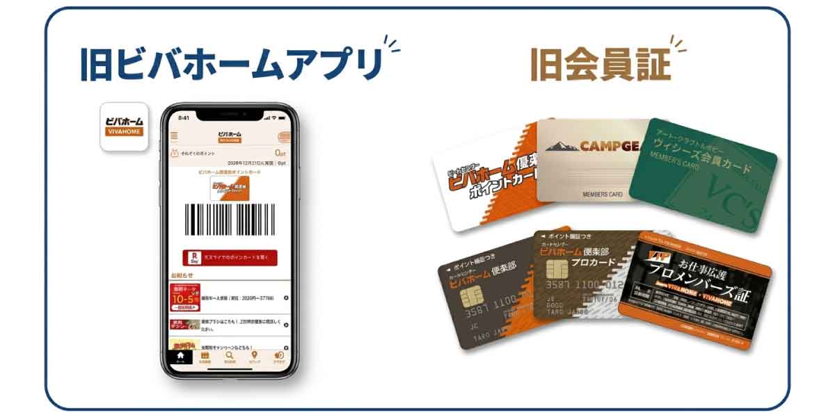 ビバホーム倶楽部カードや旧アプリをお持ちの方