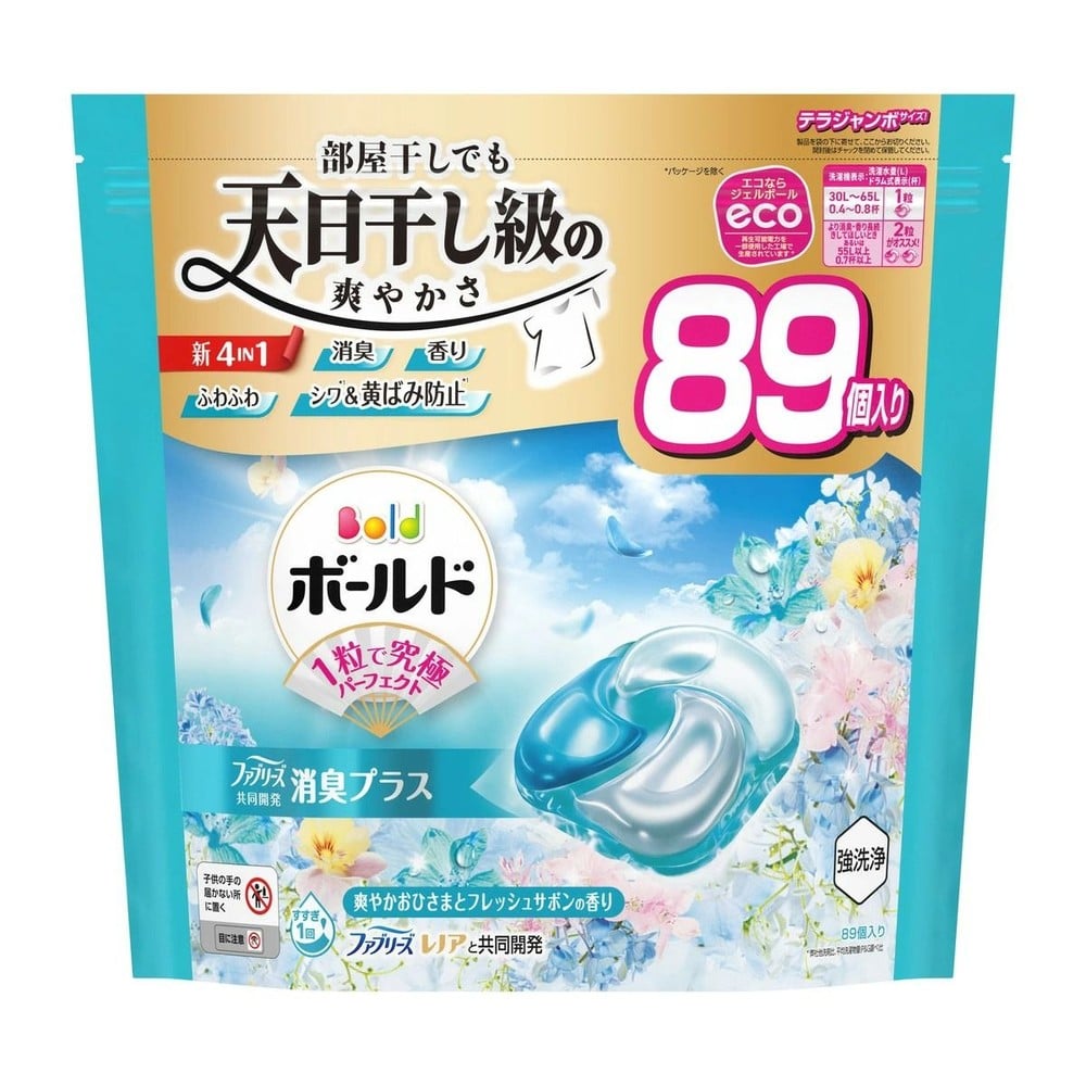 ボールド　ジェルボール４Ｄ　爽やかおひさまとフレッシュフラワーサボンの香り　詰替　テラジャンボ　８９個, サボン, 89個入り