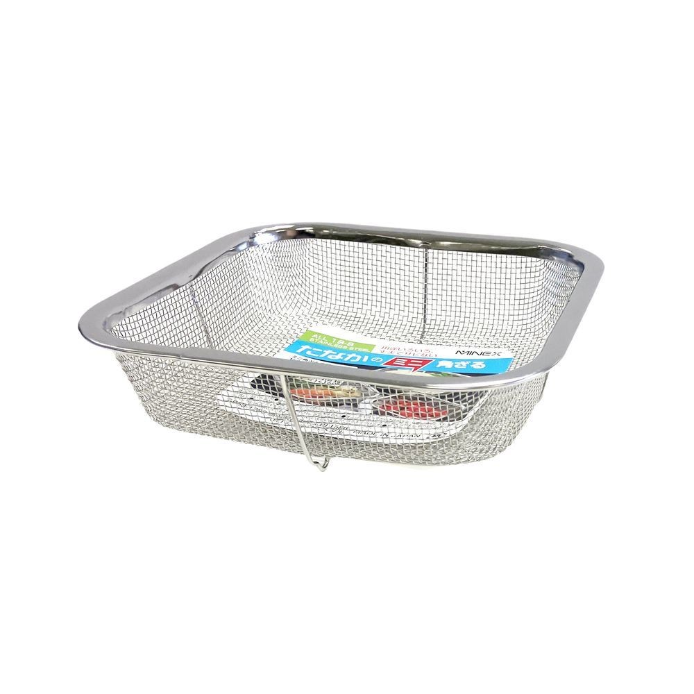 ミネックスメタル（MINEX METAL） ステンレス製　ミニ角ざる　浅型　１６ｃｍ V-416, ステンレス, 16cm