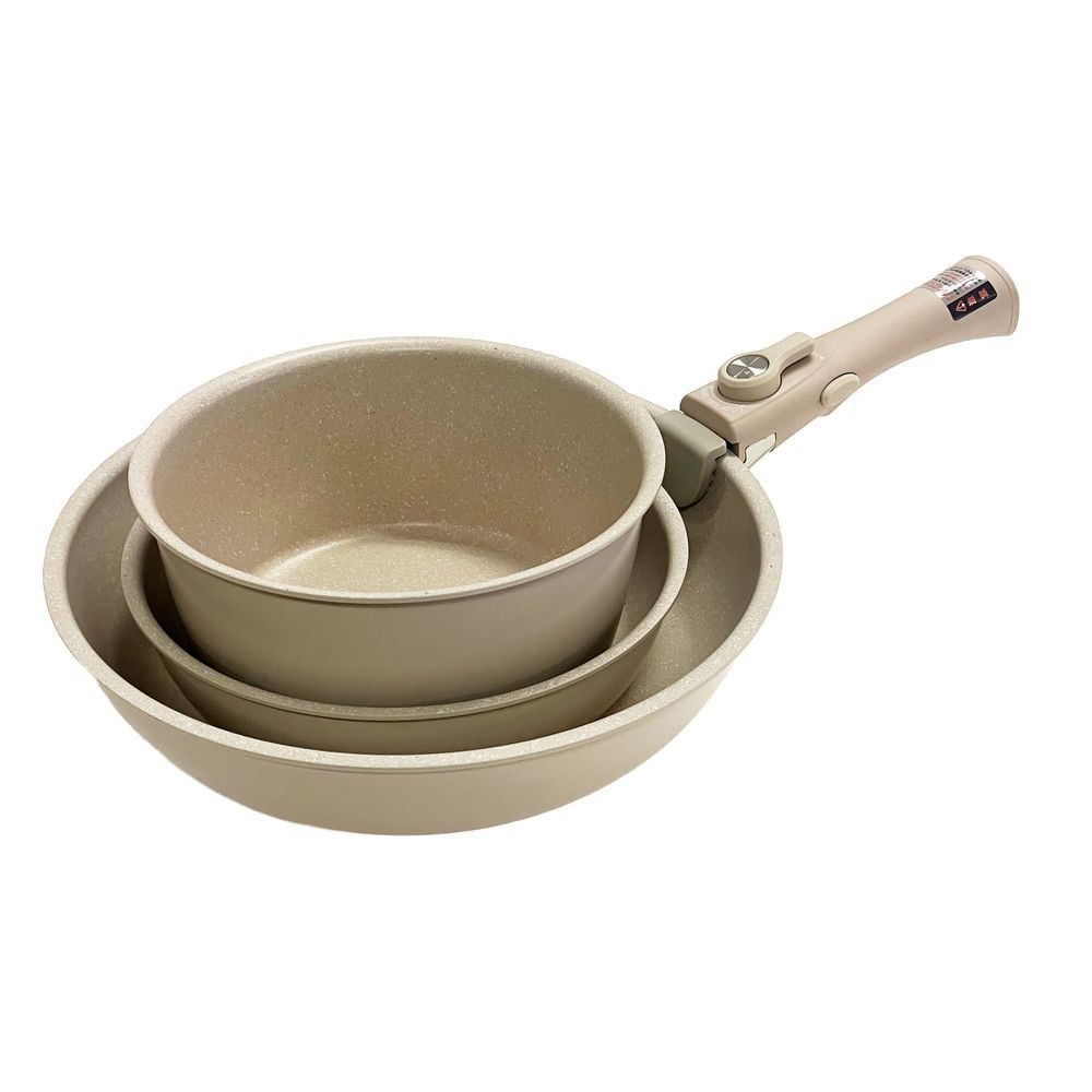 WIZ'A ウィザ 食洗器で洗える着脱式フライパン・鍋 4点セット WZCD-04, ベージュ, ４点セット