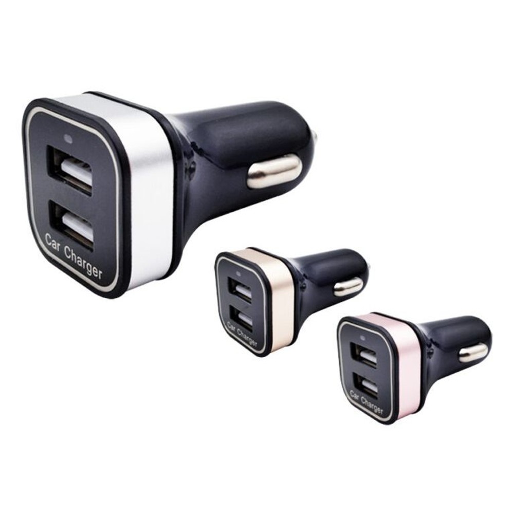 スクエア車載充電器2.4A　シルバー, シルバー, USB-A&times;2