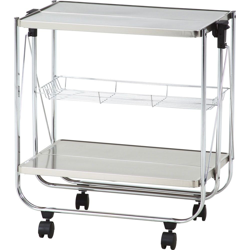 不二貿易 スタイリッシュフォールディングワゴン【メーカー直送・代引不可】, ホワイト, 幅680mm&times;奥行400mm&times;高さ700mm