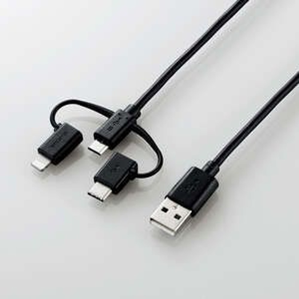 3in1スマートフォン用USBケーブル MPA-AMBLCAD03BK, ブラック, 0.3m