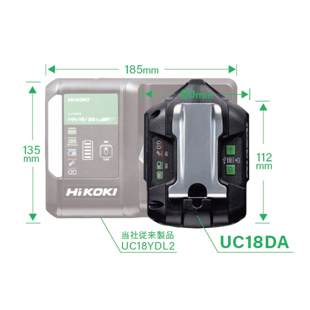 HiKOKI　ＵＳＢ対応充電器ＵＣ１８ＤＡ（ＮＭ）, ブラック, UC18DA(NM)