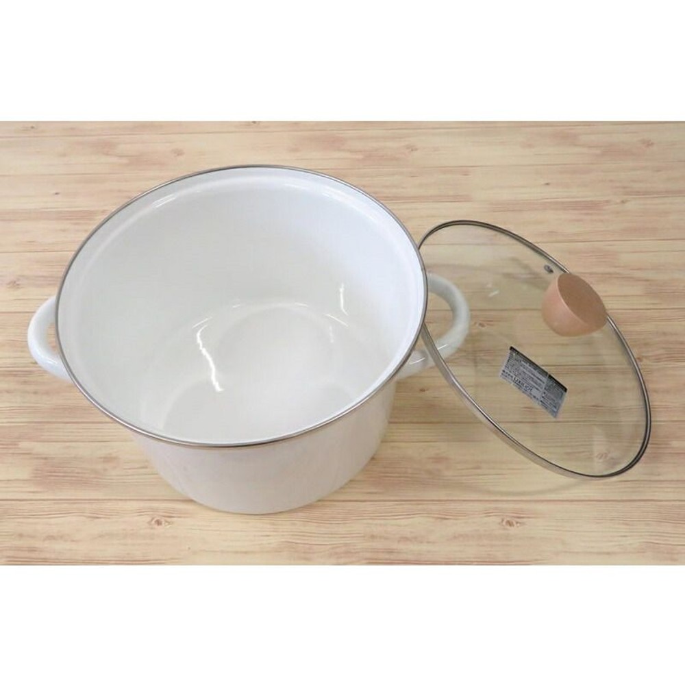 ホーロー深型両手鍋, ホワイト, 22cm