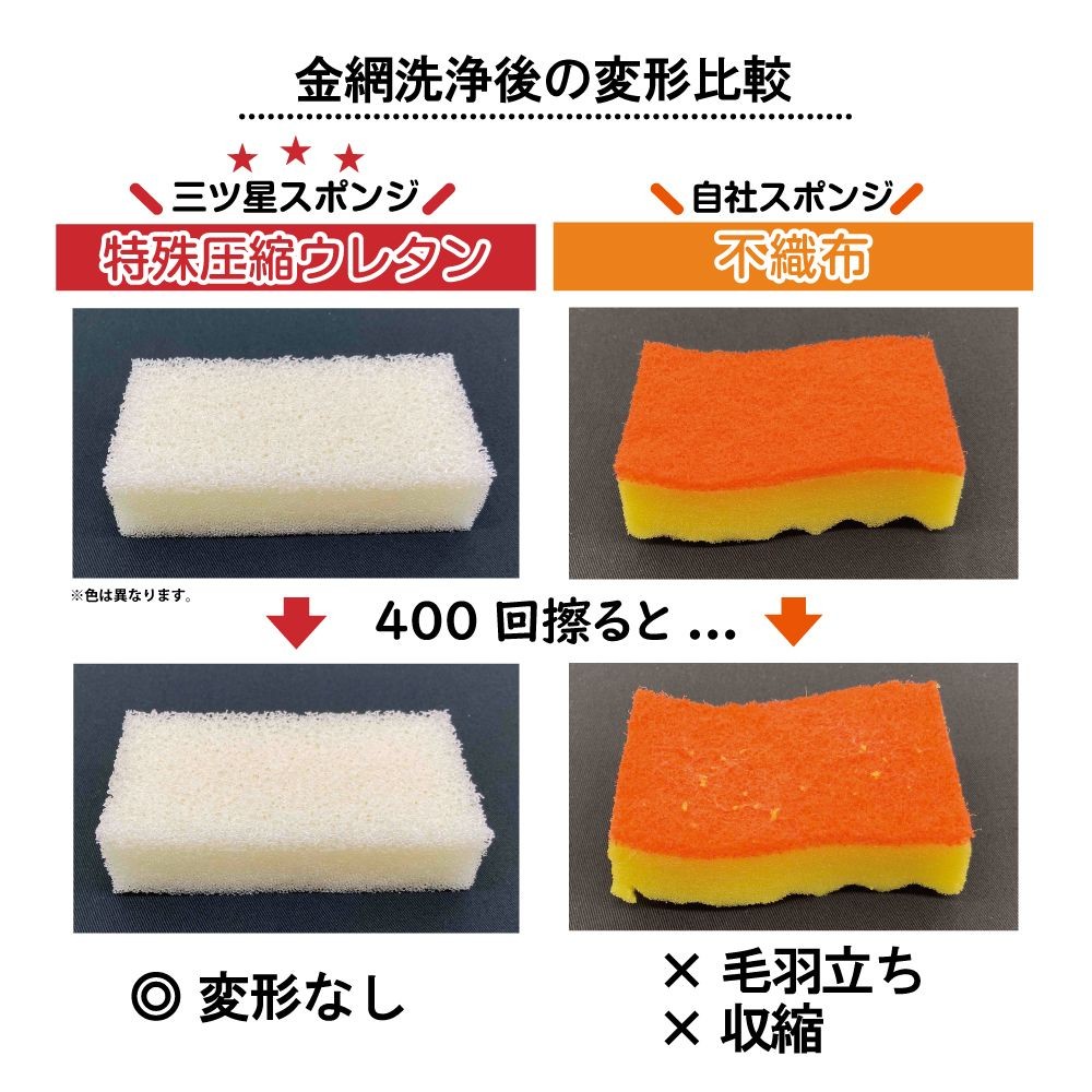 三ツ星スポンジ　食器洗い用, 白, 品番：AS-018