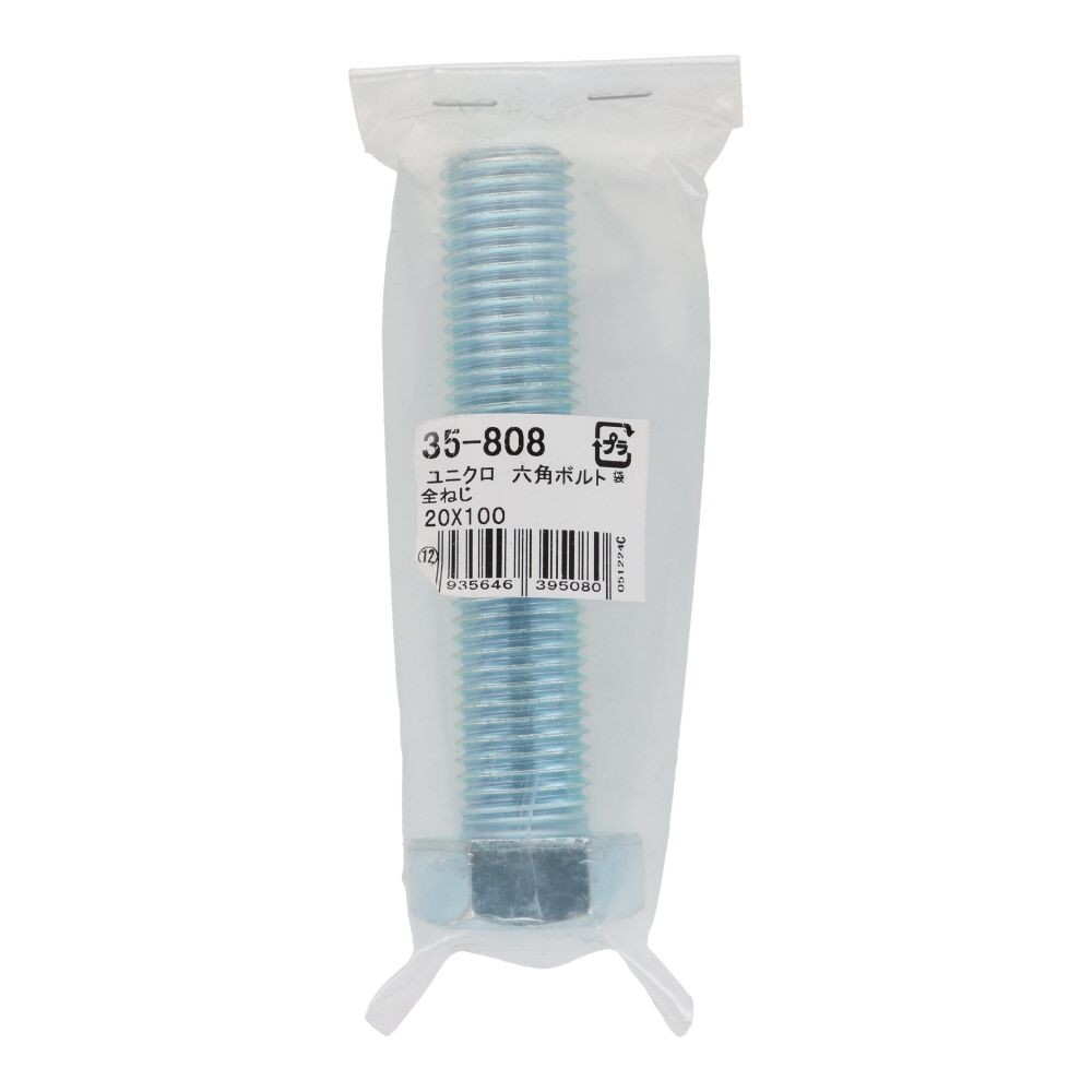 六角ボルト　ユニクロ　全ねじ　Ｍ２０&times;１００, 全ねじ, M20&times;100