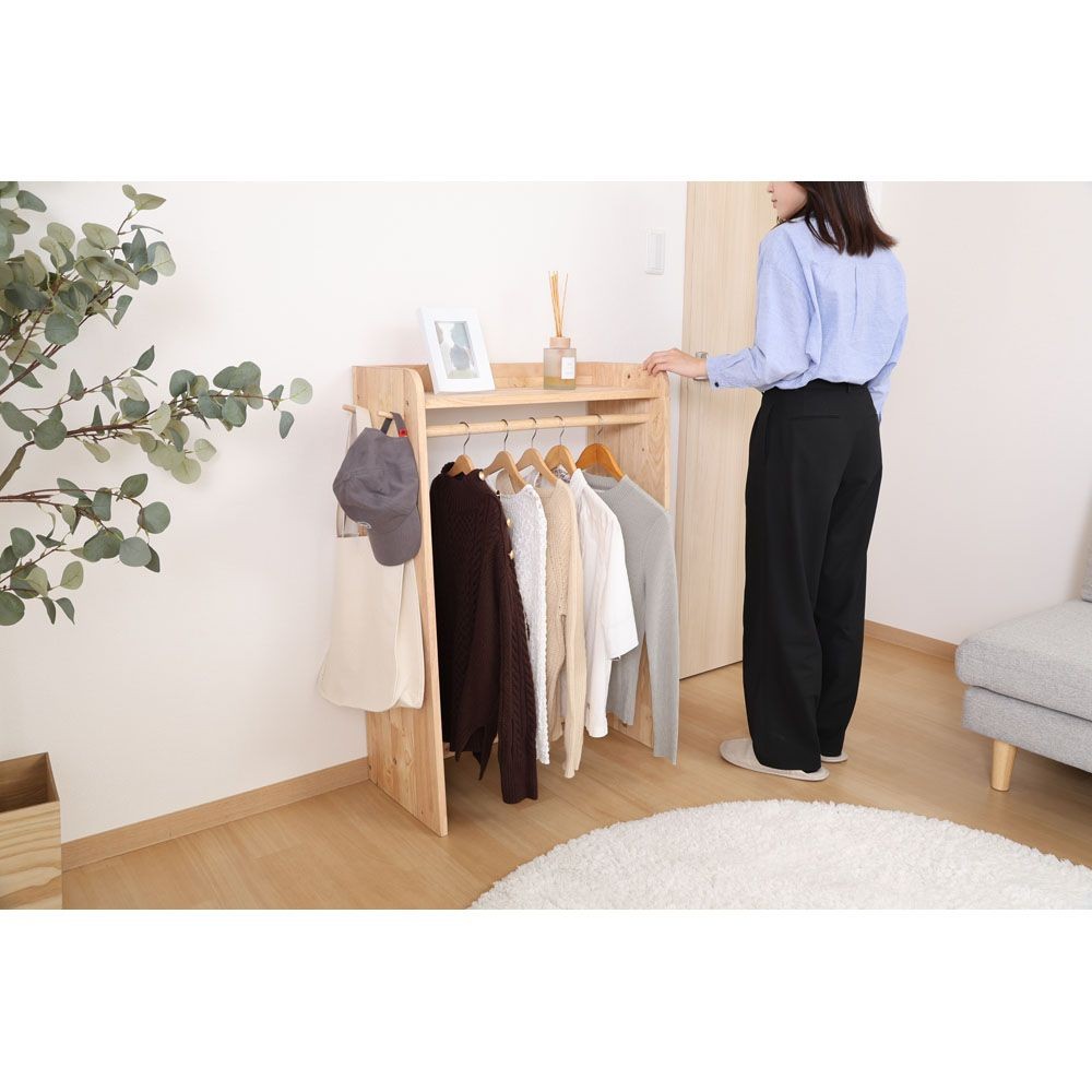 不二貿易 ＮＳ　壁面収納ユニット　トップハンガーラック【メーカー直送・代引不可】, ナチュラル, 幅700mm&times;奥行340mm&times;高さ1000mm