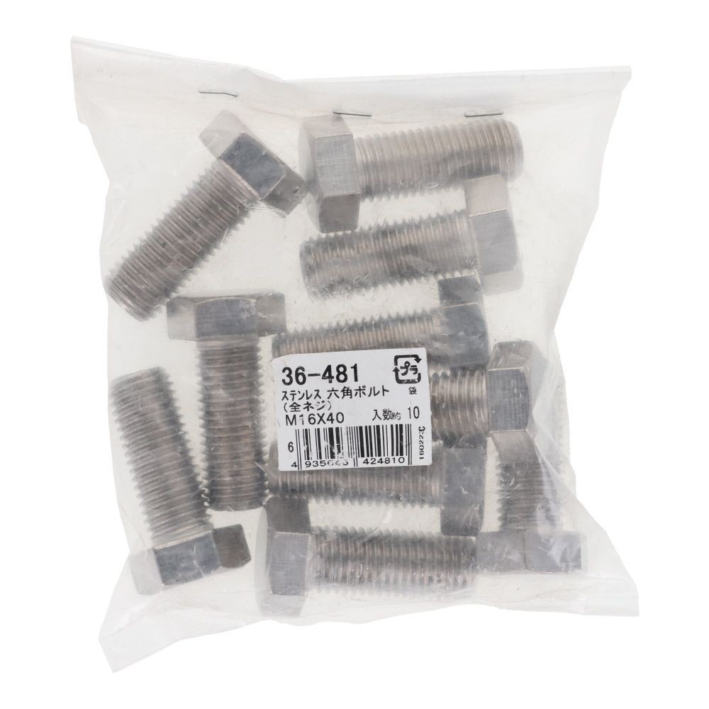 ステンレス　六角ボルト　Ｍ１６&times;４０　１０入, ボルト, M16&times;40