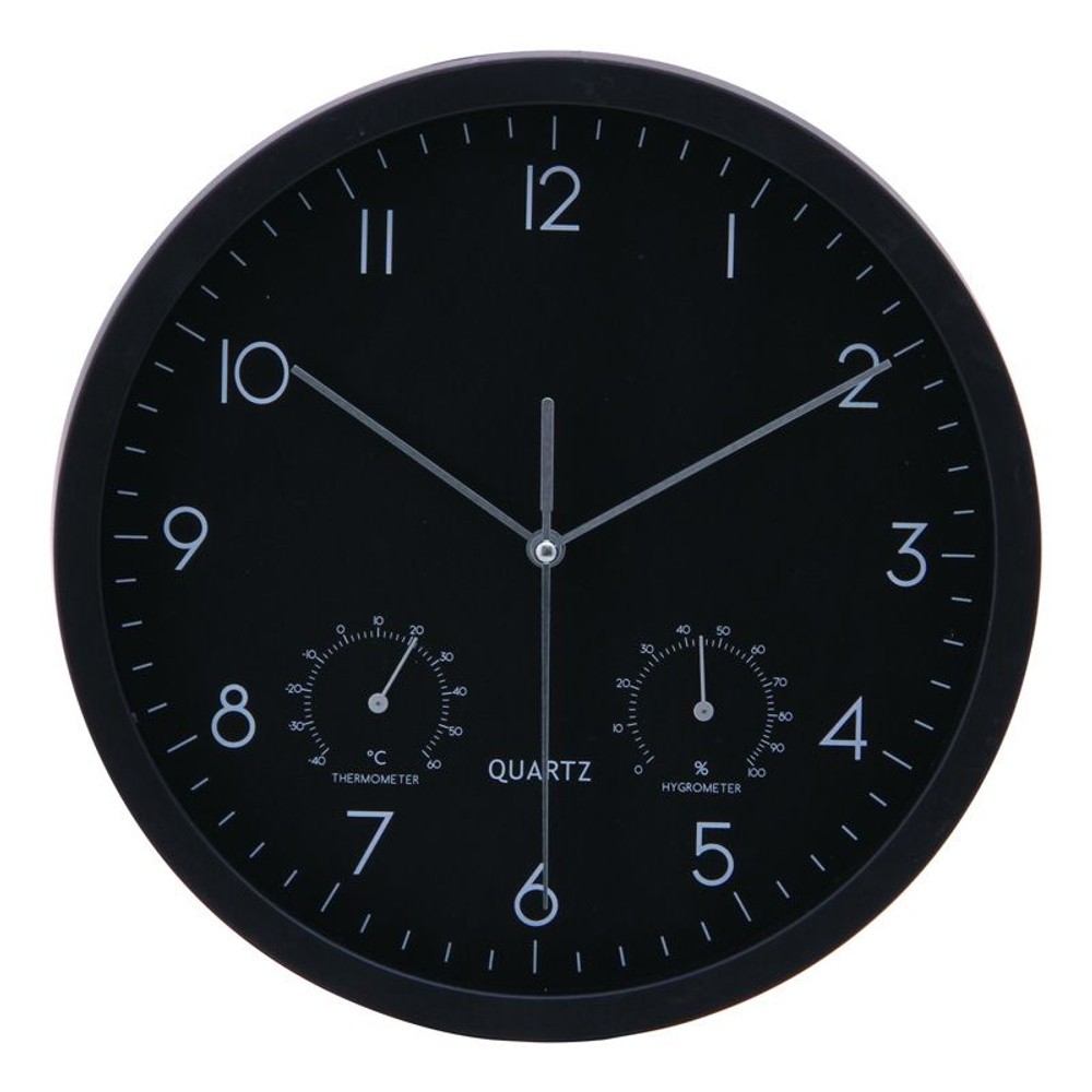 掛時計温湿度計付　ベゼル, ブラック, 25cm
