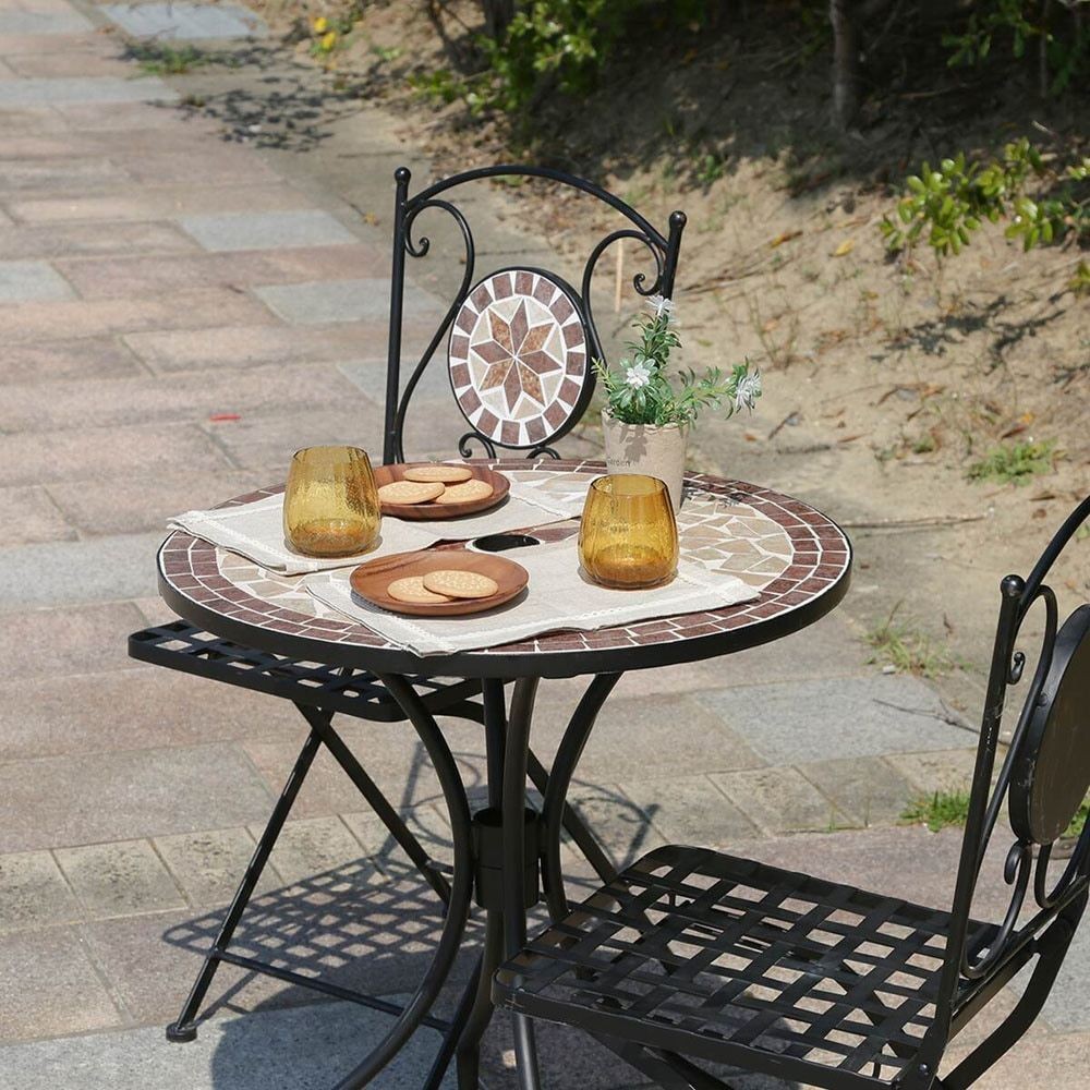 モザイクテーブル　星柄【メーカー直送・代引不可】, ブラウン, 星柄