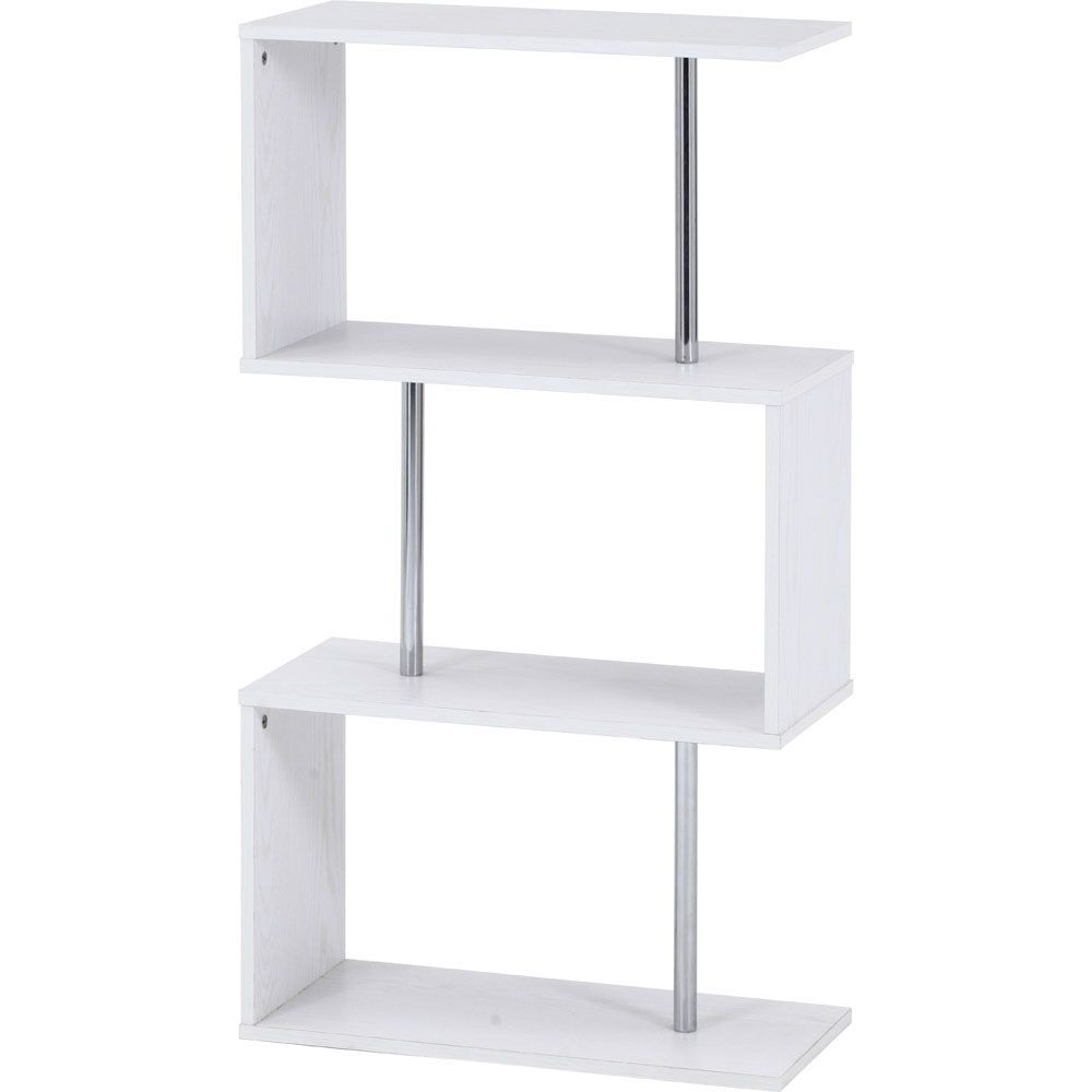 不二貿易 Ｓ字型ディスプレイラック３段　オーク　ＷＨ【メーカー直送・代引不可】, ホワイト, 幅600mm&times;奥行290mm&times;高さ1086mm