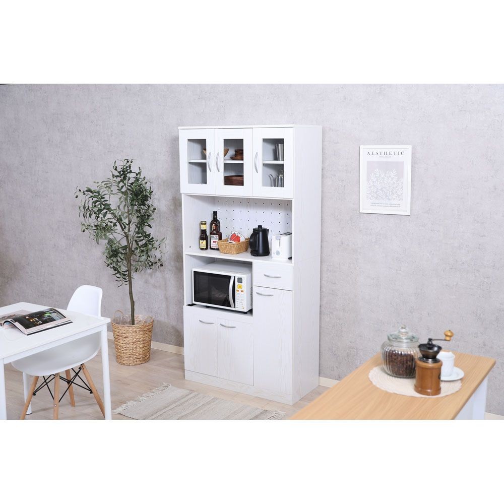 不二貿易 ハイキッチンボード　１８０＊９０　オークＷＨ【メーカー直送・代引不可】, ホワイト, 幅885mm&times;奥行398mm&times;高さ1800mm