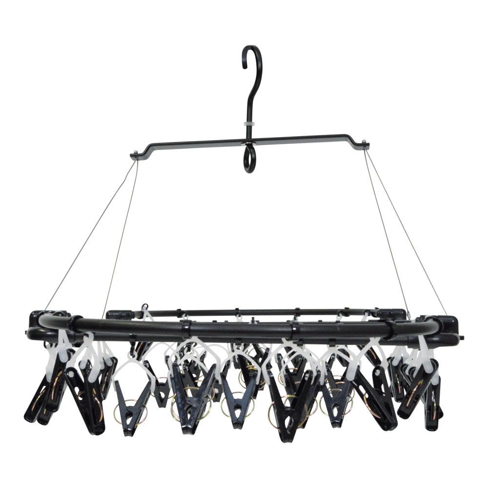 WIZ'A ウィザ 大きく干せて小さくたためるアルミ洗濯ハンガー４４ピンチ, ブラック, 44P