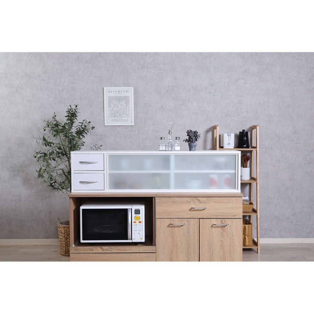 不二貿易 カウンター上収納ラック　１２０幅　オークＷＨ【メーカー直送・代引不可】, ホワイト, 幅1200mm&times;奥行265mm&times;高さ290mm