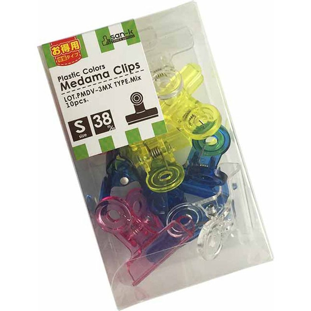 プラ目玉クリップBOX　色込　10個入, クリア/ブルー/ピンク/イエロー（小小）, 小小