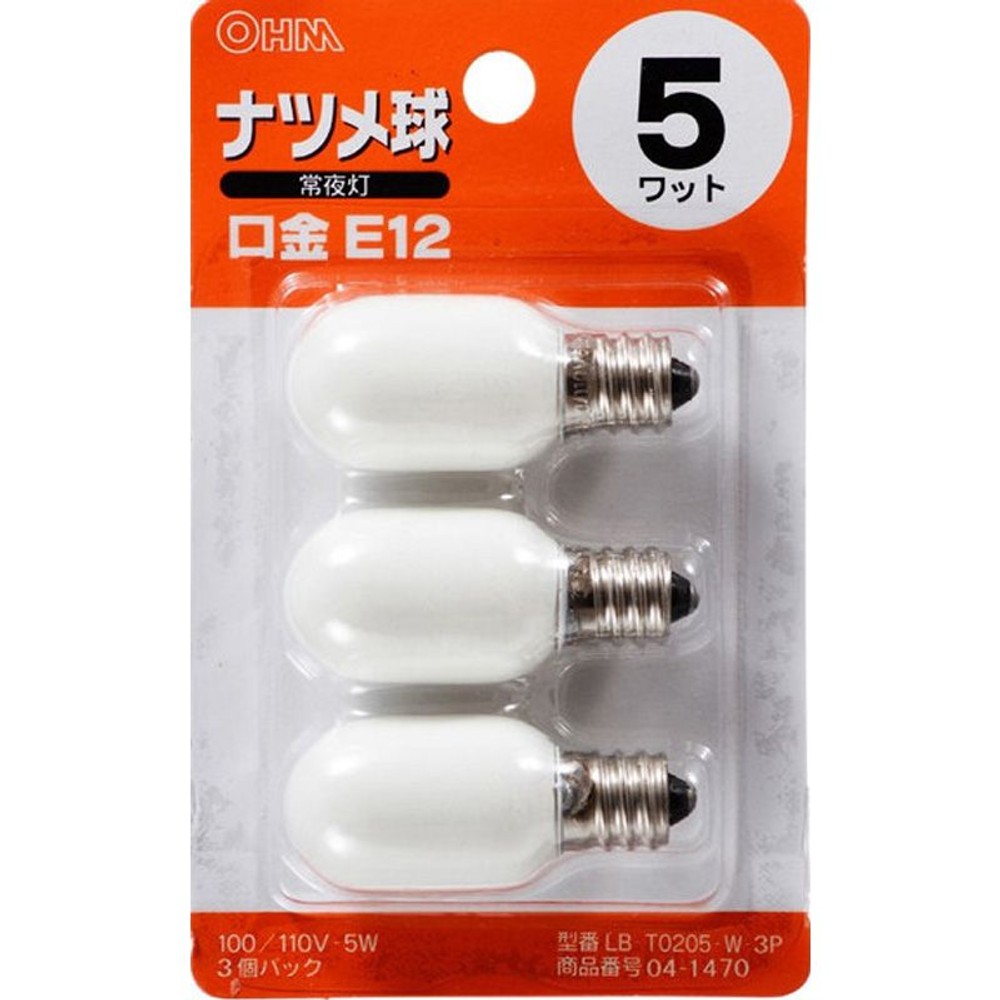 ＯＨＭ　ナツメ球　5Ｗ　白　041469, その他カラー１, 2個入り