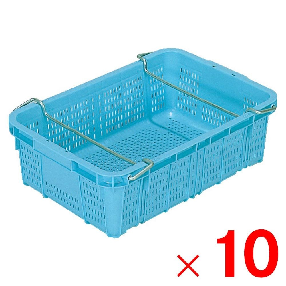 サンコー サンテナー A#32-2 切欠有 ハンドル付 ライトブルー 103003-01 &times;10個セット【メーカー直送・代引不可】【法人限定】