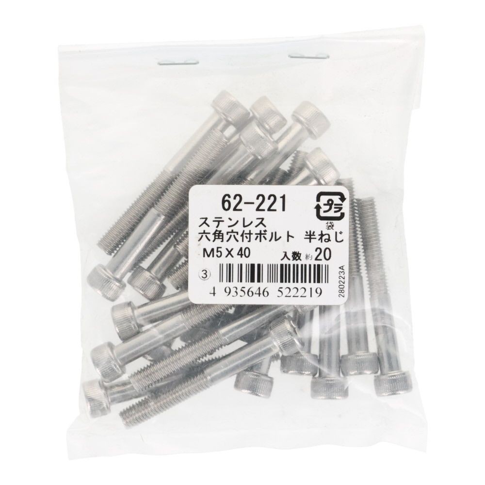 ステンレス　６角穴付ボルト　Ｍ５&times;４０　２０個入, ステンレス, M5&times;40