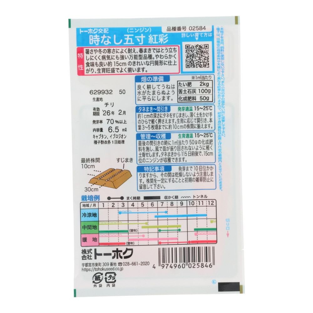 トーホク     F1時なし五寸人参     紅彩     徳用袋, 人参, 6.5ml