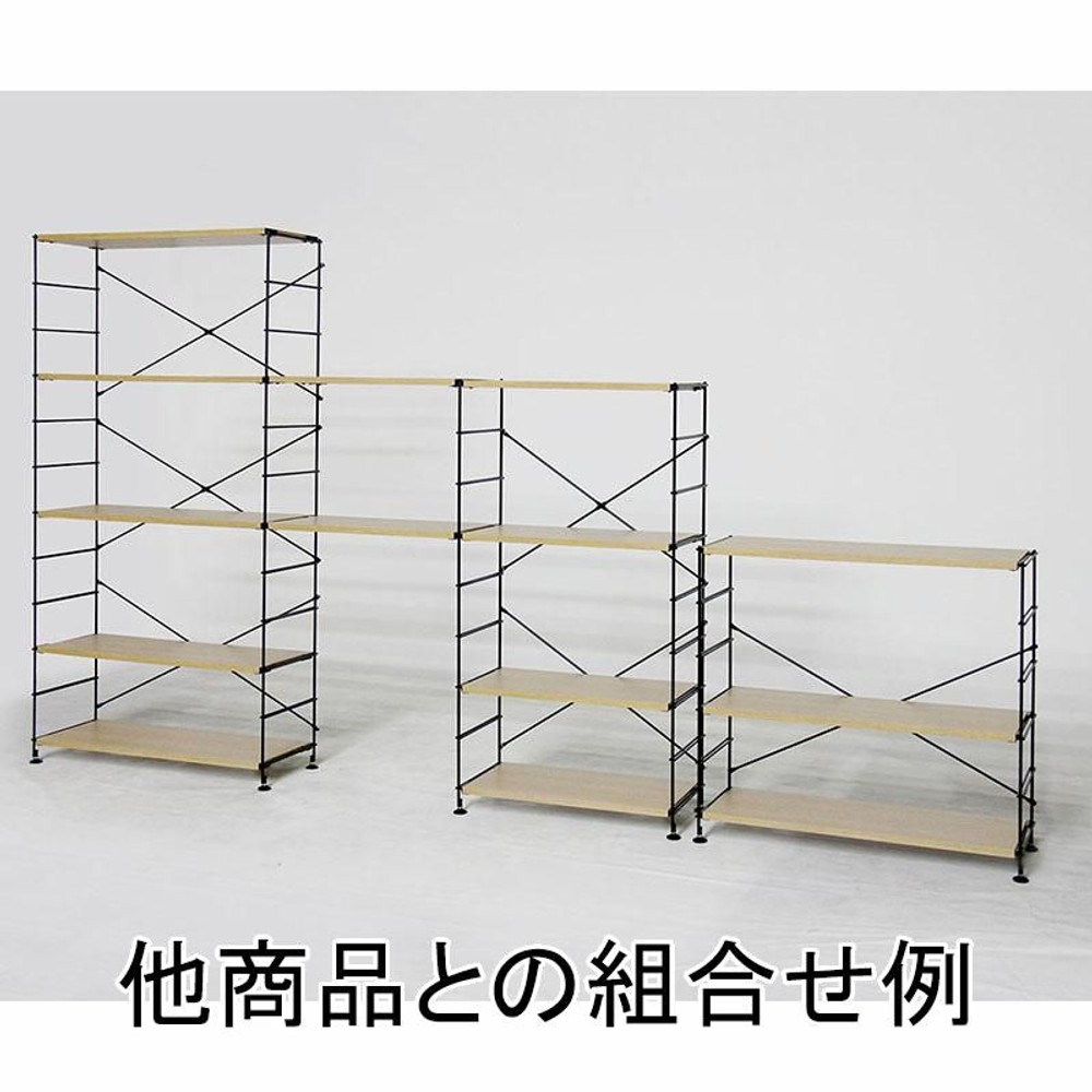 ワイヤーウッドシェルフ　ワイド　86ｃｍ幅, ブラック／ナチュラル（3段）, 3段