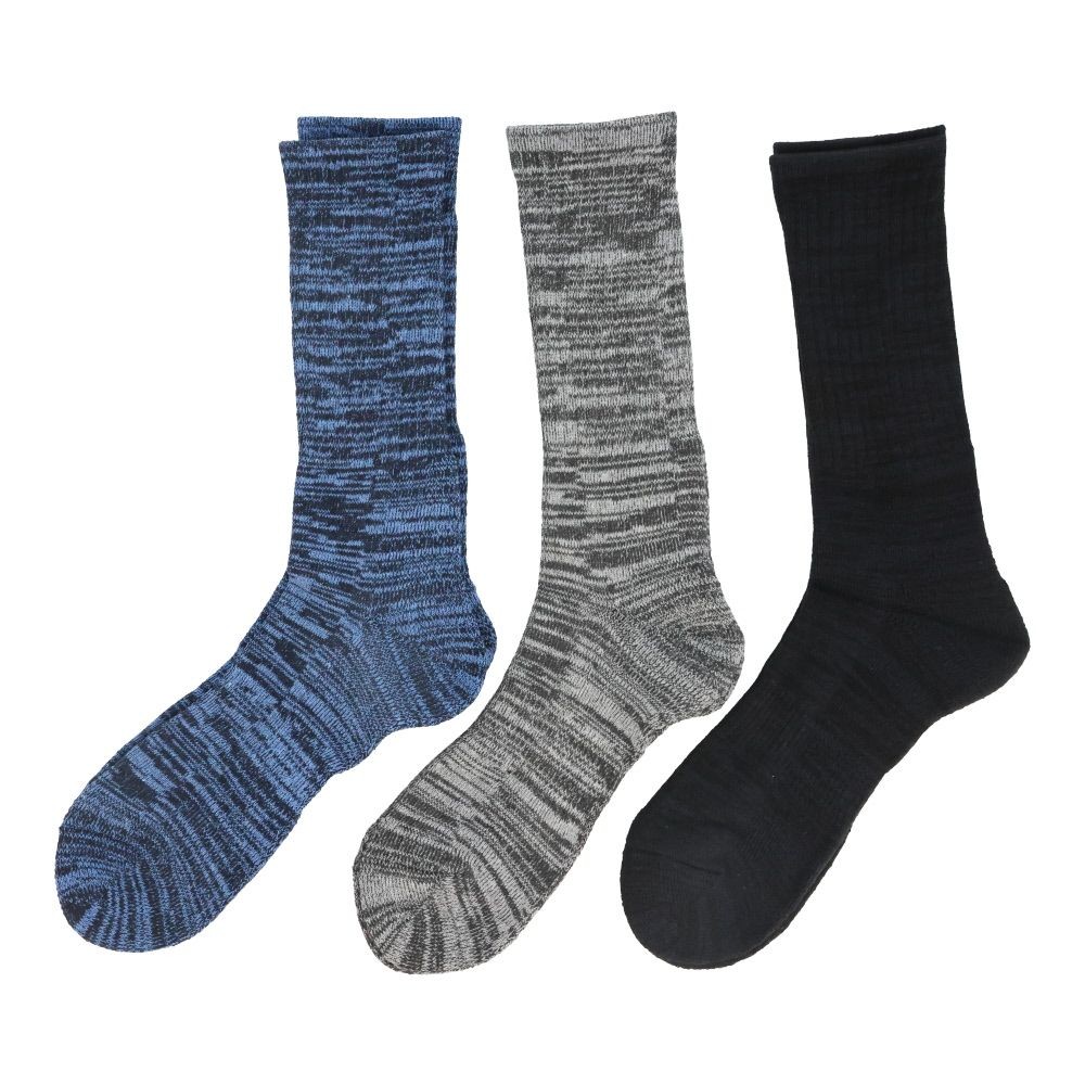 WIZ'A ウィザ 消臭・抗菌　銀イオン６P パイル先丸クルー丈　杢柄, アソート, 25.0〜27.0cm