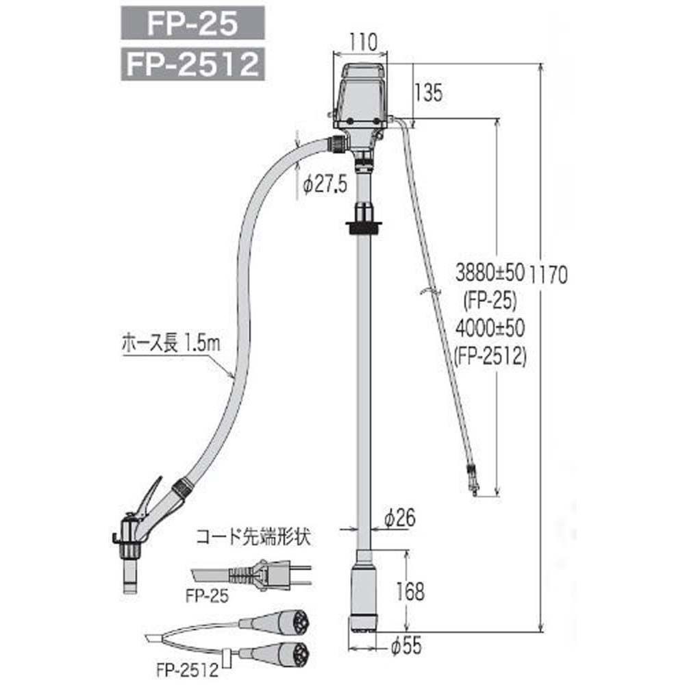【現行品】工進　電動ドラムポンプ　ラクオート　ＦＰー25, ブラック, FP-25