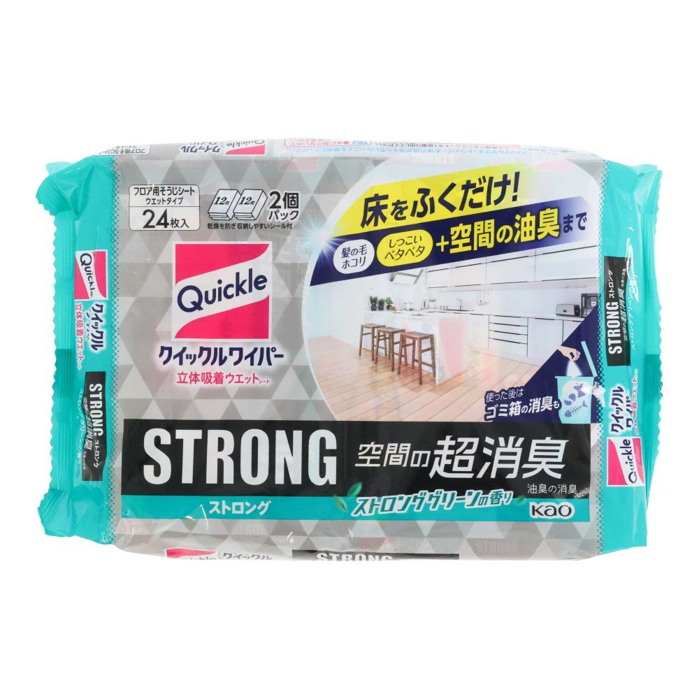 クイックルワイパー 立体吸着ウエットシート ストロング 空間の超消臭 24枚入, ストロンググリーンの香り, 24枚入り