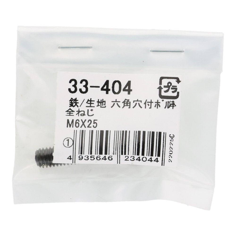 生地　六角穴付ボルト　Ｍ６&times;２５ｍｍ　１本入, ボルト, M6&times;25