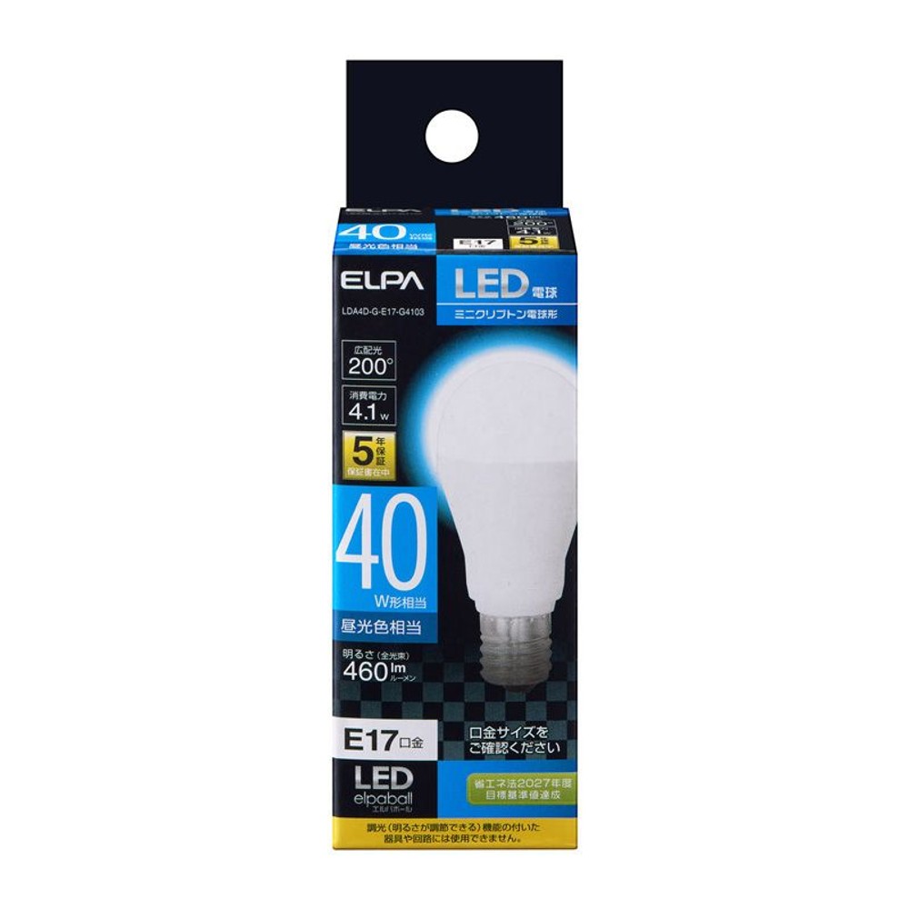ＥＬＰＡ　ＬＥＤ電球　Ｅ17　40ｗ相当, その他カラー２, 2個入り
