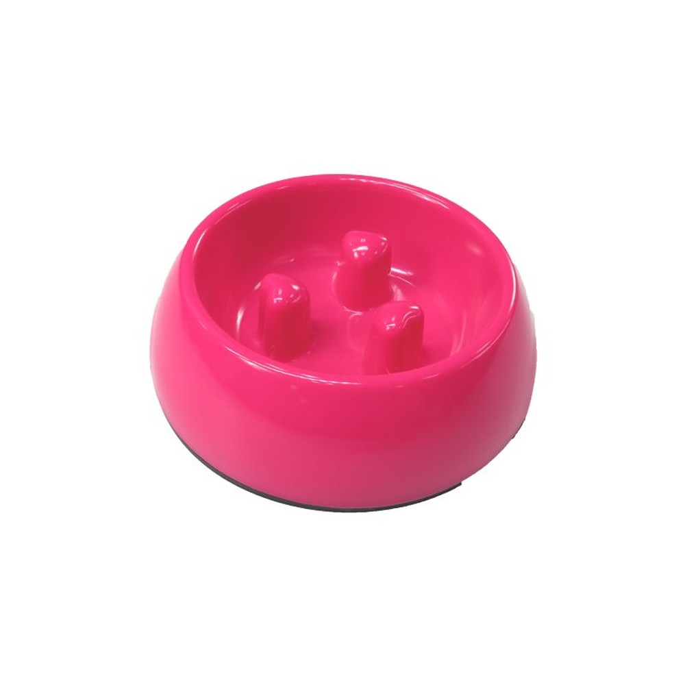 ペット用メラミン食器ゆっくり食べ用凸付き, ピンク, Sサイズ