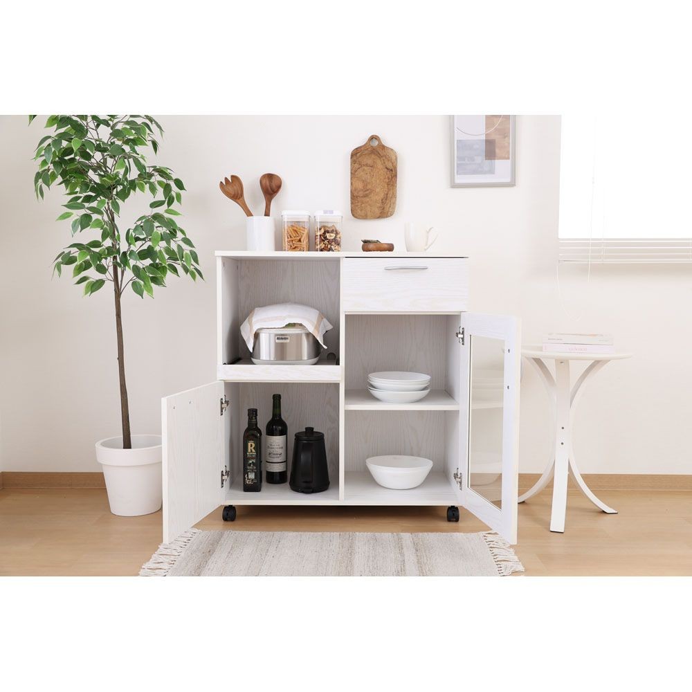 不二貿易 キッチンワゴン　オークＷＨ【メーカー直送・代引不可】, ホワイト, 幅768mm&times;奥行398mm&times;高さ840mm
