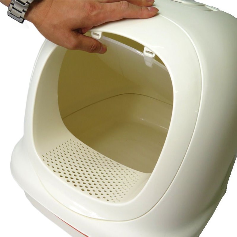 大きなフード付猫用トイレ, アイボリー, 幅470&times;奥行630&times;高さ470mm