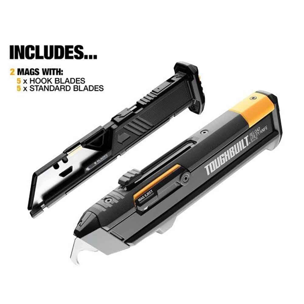 TOUGHBUILT（タフビルト）　リロードユーティリティナイフ　替刃マガジン2本付き　10枚刃付属　TB-H4S2-03, 黒, TB-H4S2-03