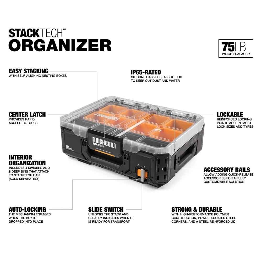 TOUGHBUILT（タフビルト）STACK TECH(スタックテック) 　オーガナイザー 75LB, ブラック, TB-B1-O-30