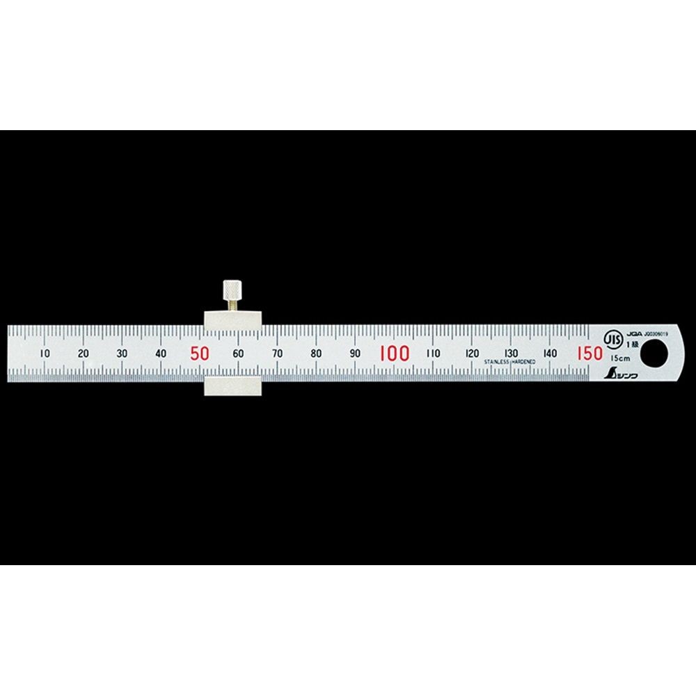 直尺 シルバー 15cm赤数字入 ストッパー付 JIS, シルバー, 15cm