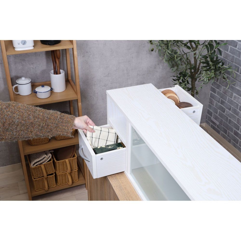 不二貿易 カウンター上収納ラック　１２０幅　オークＷＨ【メーカー直送・代引不可】, ホワイト, 幅1200mm&times;奥行265mm&times;高さ290mm