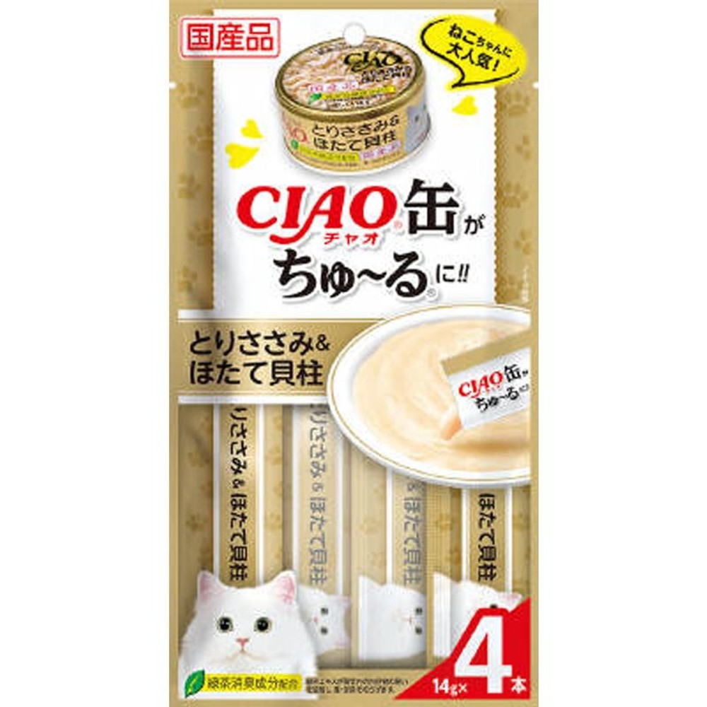 チャオ缶チュール　とりささみ＆ほたて貝柱　14ｇ&times;4, とりささみ＆ほたて貝柱, 14g&times;4本