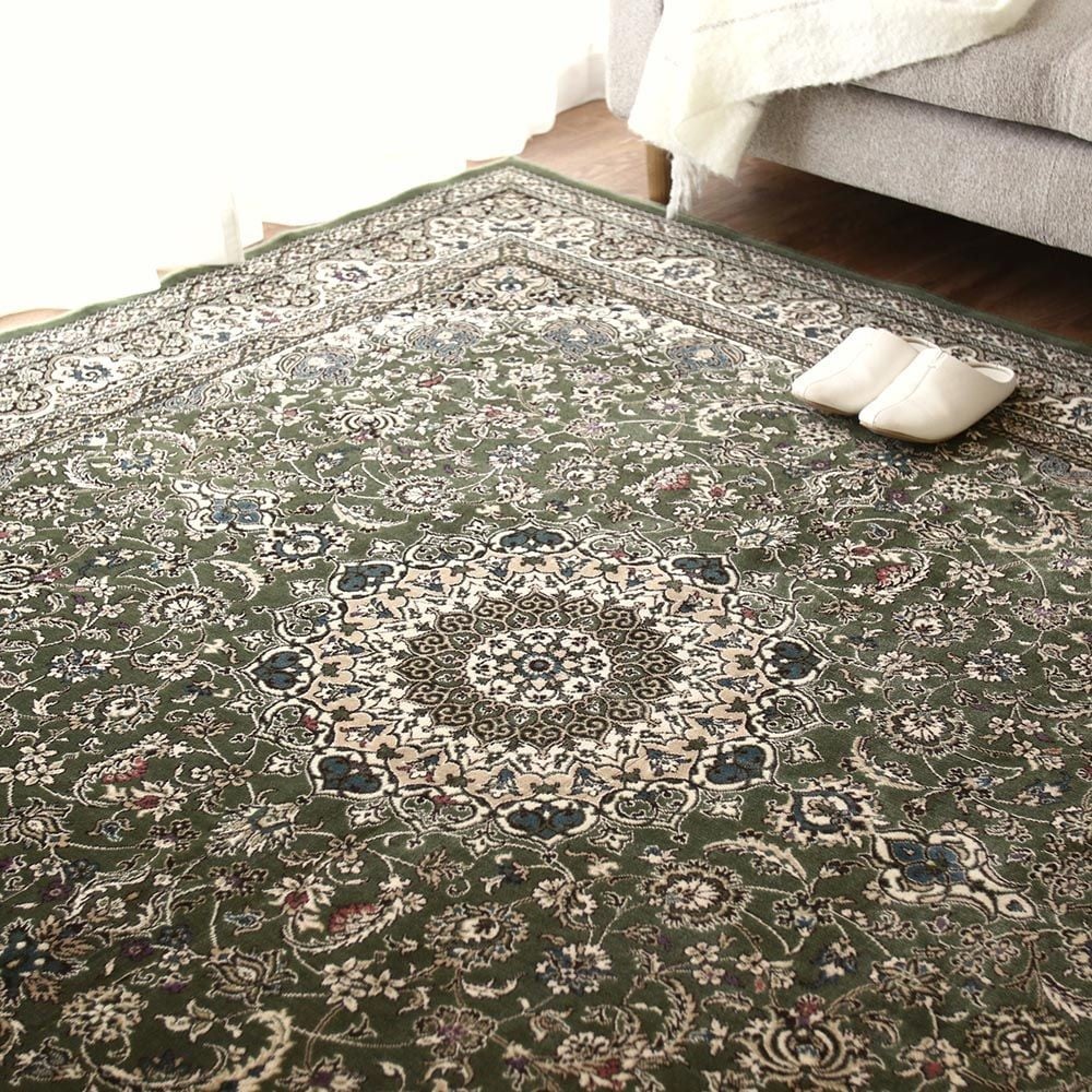 防炎・洗える・抗菌防臭・床暖房対応 200&times;200cm 国産モケットラグ ARI グリーン, グリーン, 200&times;200cm