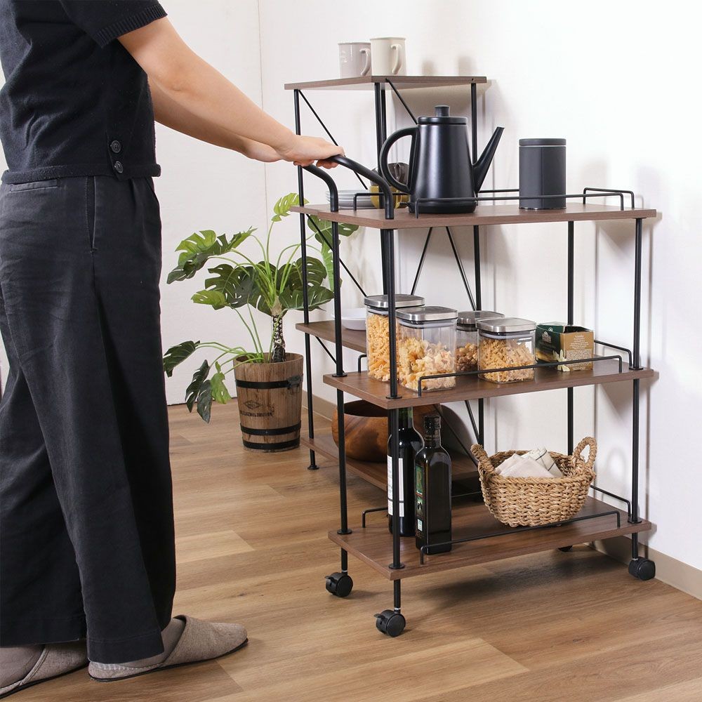 不二貿易 ＥＺＢＯツイストロック　キッチンカート　ＭＢＲ【メーカー直送・代引不可】, ブラウン, 幅680mm×奥行300mm×高さ900mm