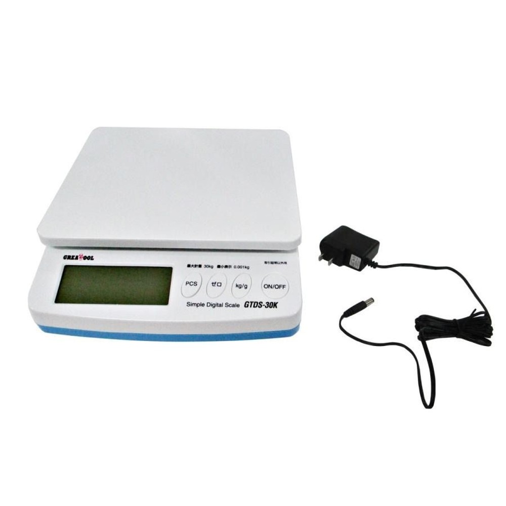 グレートツール 簡易デジタルはかり 最小表示1g 最大30kg 取引証明以外用 GTDS-30K, ホワイト, 最大30kg