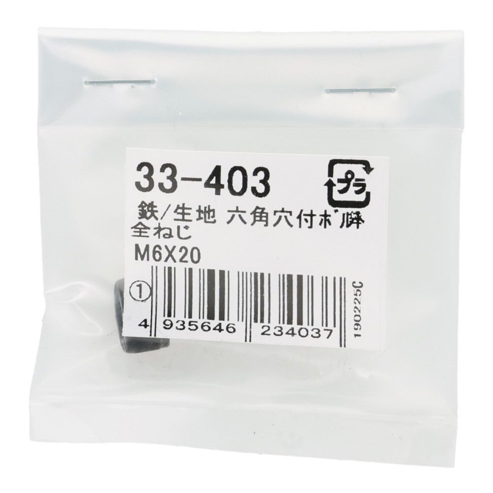 生地　六角穴付ボルト　Ｍ６&times;２０ｍｍ　１本入, ボルト, M6&times;20