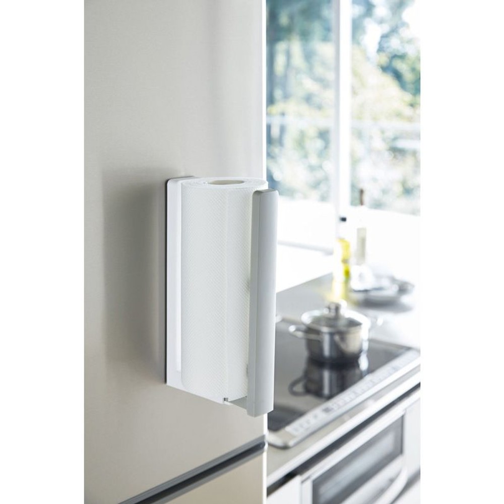 ストッパー付マグネットキッチンペーパーホルダー　プレート, ホワイト, 耐荷重1kg