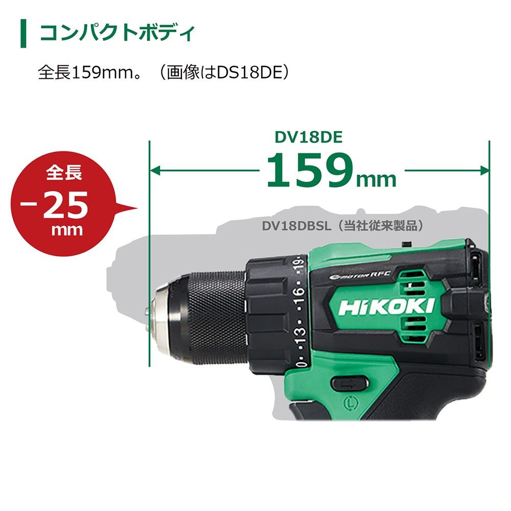 ハイコーキ　HIKOKI １８Ｖ振動ドリル（蓄電池２個、充電器付き） DV18DE (2XPZ), グリーン, DV18DE (2XPZ)