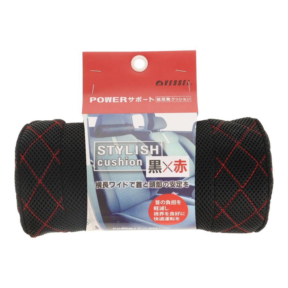 ＶＥＳＳＥＬ　キルトネックパッド　車用, 黒&times;赤, 26cm