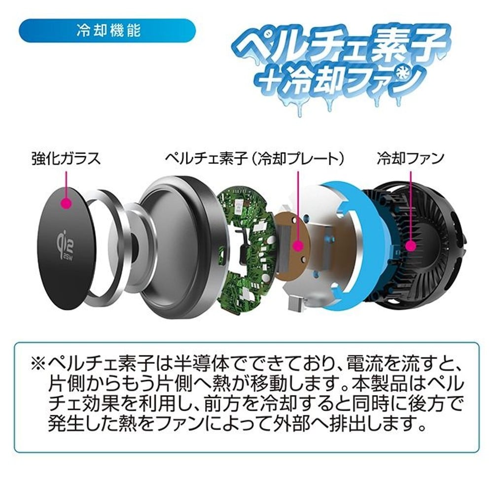 カシムラ Qi2 マグネットワイヤレス充電器 冷却機能 エアコン取付 KW-62, ブラック, KW-62