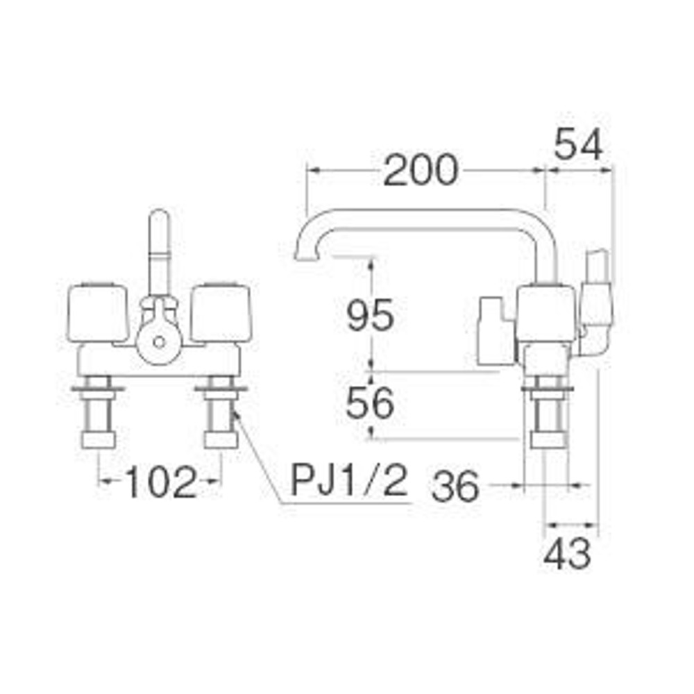 サンエイ SANEI ツーバルブデッキシャワー混合栓 バスルーム用 SK71 W-13, メッキ＋ホワイト, SK71-W-13