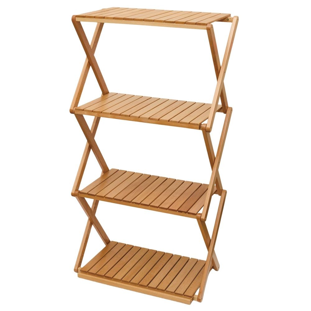WIZ'A ウィザ　木製フォールディングラック　４段＆テーブル, 天然木, 4段＆テーブル