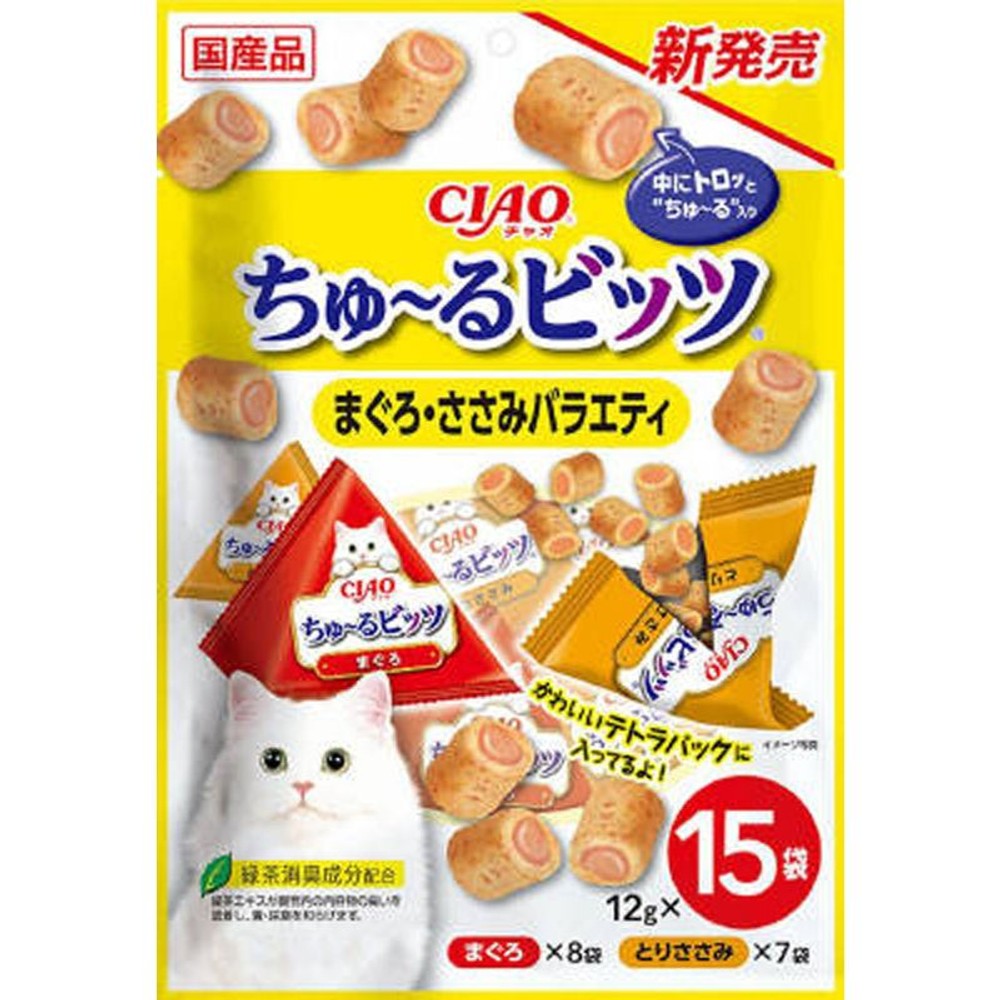 いなば　ちゅーるビッツ　鮪・ささみＶ　15袋, まぐろささみバラエティ, 12g&times;15袋